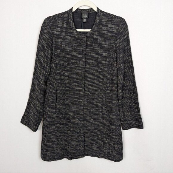 EILEEN FISHER PS Long Jacket Blazer Textured Knit Cotton Snap Button Up Classic - Picture 1 of 14